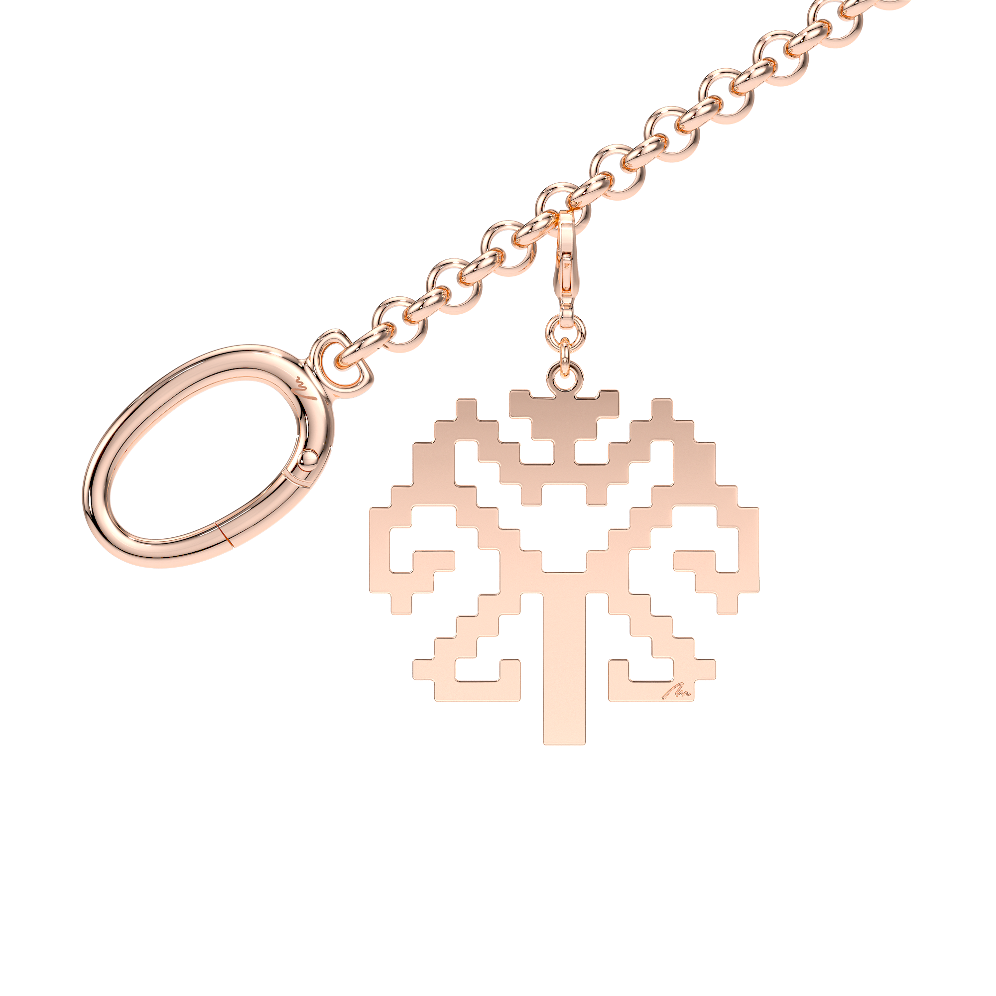 Charm pentru geanta Copacul Vietii, din alama placata cu aur roz