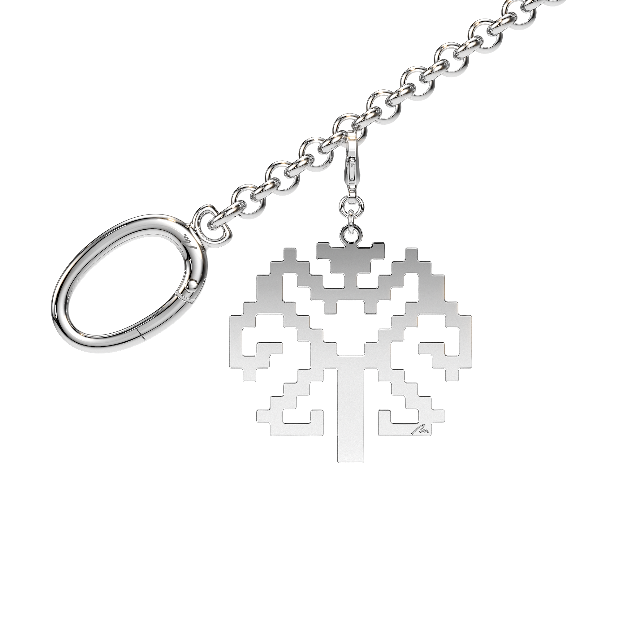 Charm pentru geanta Copacul Vietii, din alama placata cu paladiu