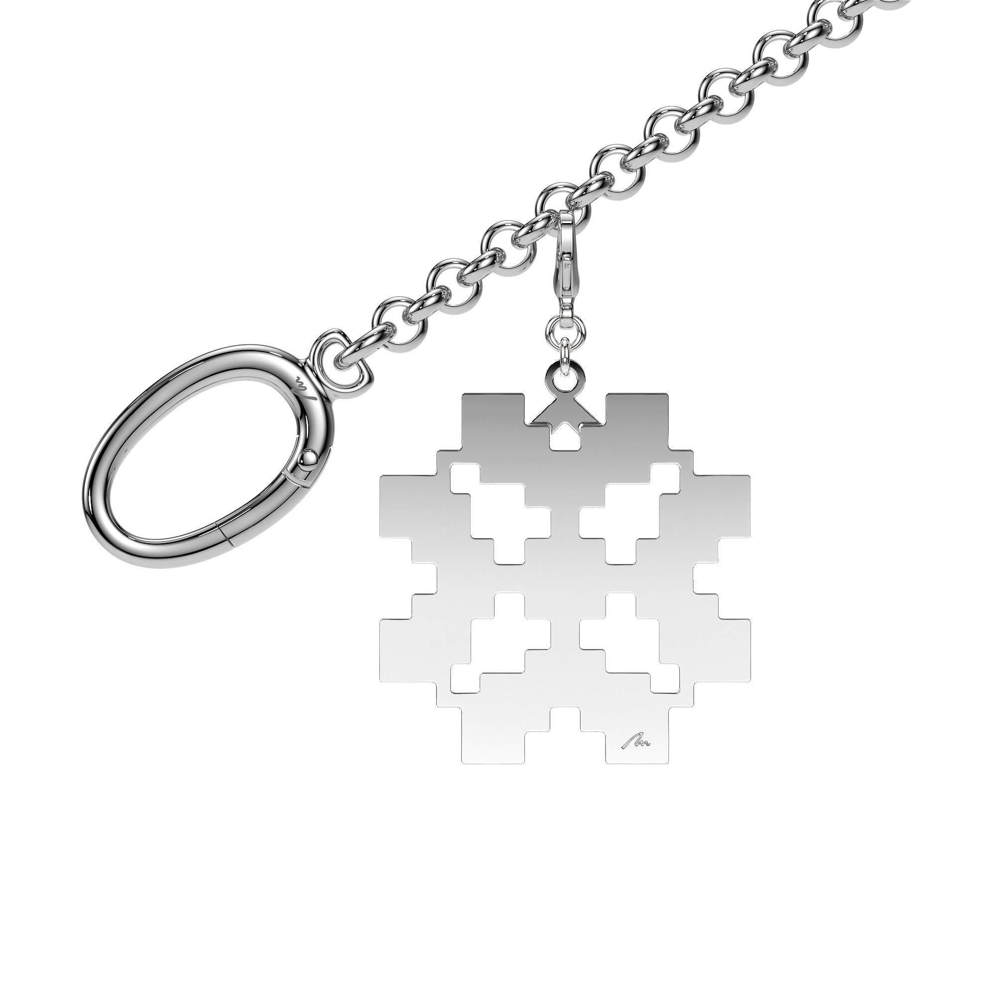 Charm pentru geanta Trifoi Traditional, din alama placata cu paladiu