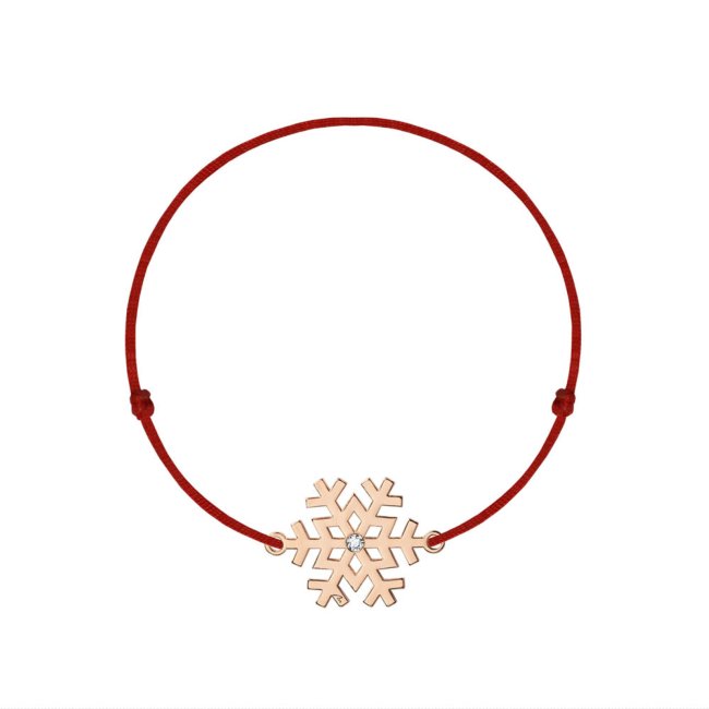 Bratara pe snur Fulg de nea, cu cristal, din alama placata cu aur roz