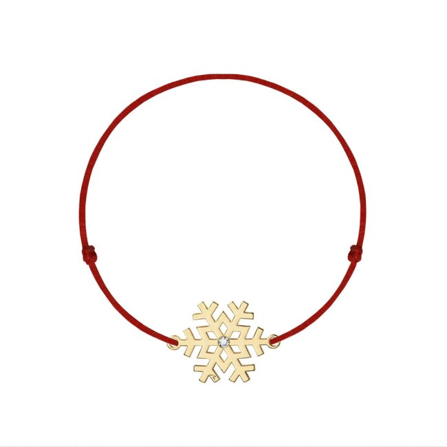 Bratara pe snur Fulg de nea, cu cristal, din alama placata cu aur galben