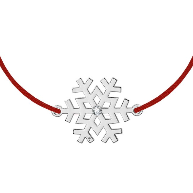Bratara pe snur Fulg de nea, cu cristal, din alama placata cu paladiu