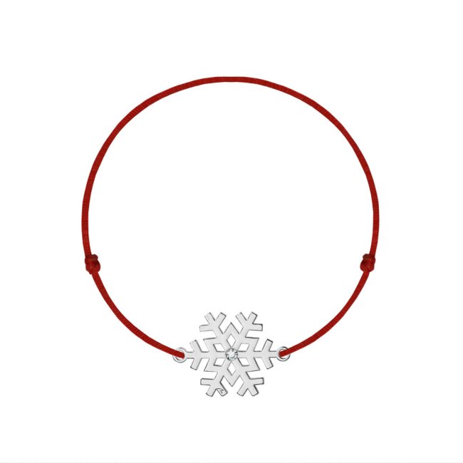 Bratara pe snur Fulg de nea, cu cristal, din alama placata cu paladiu