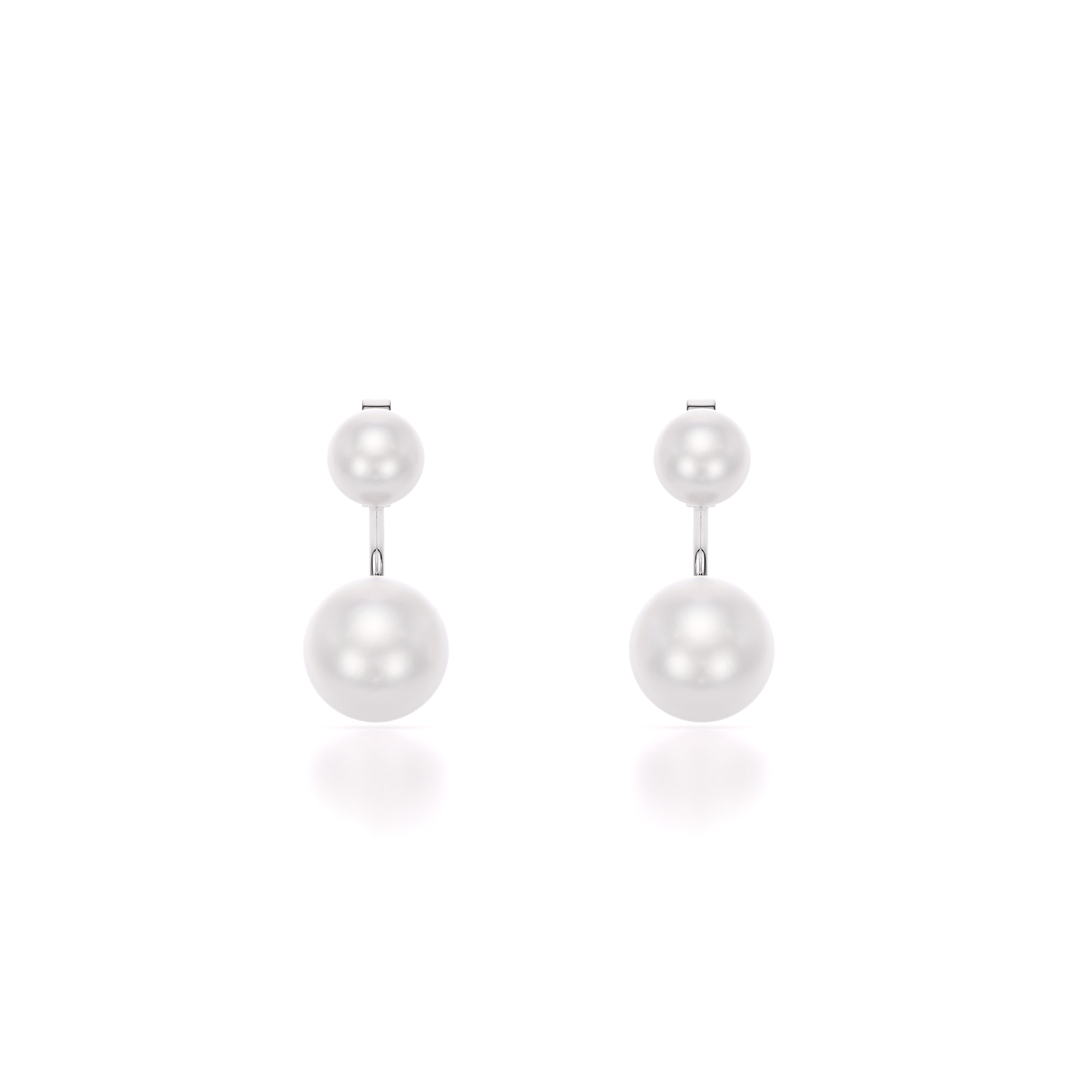 Cercei cu doua perle de cultura, din aur alb 14 KT