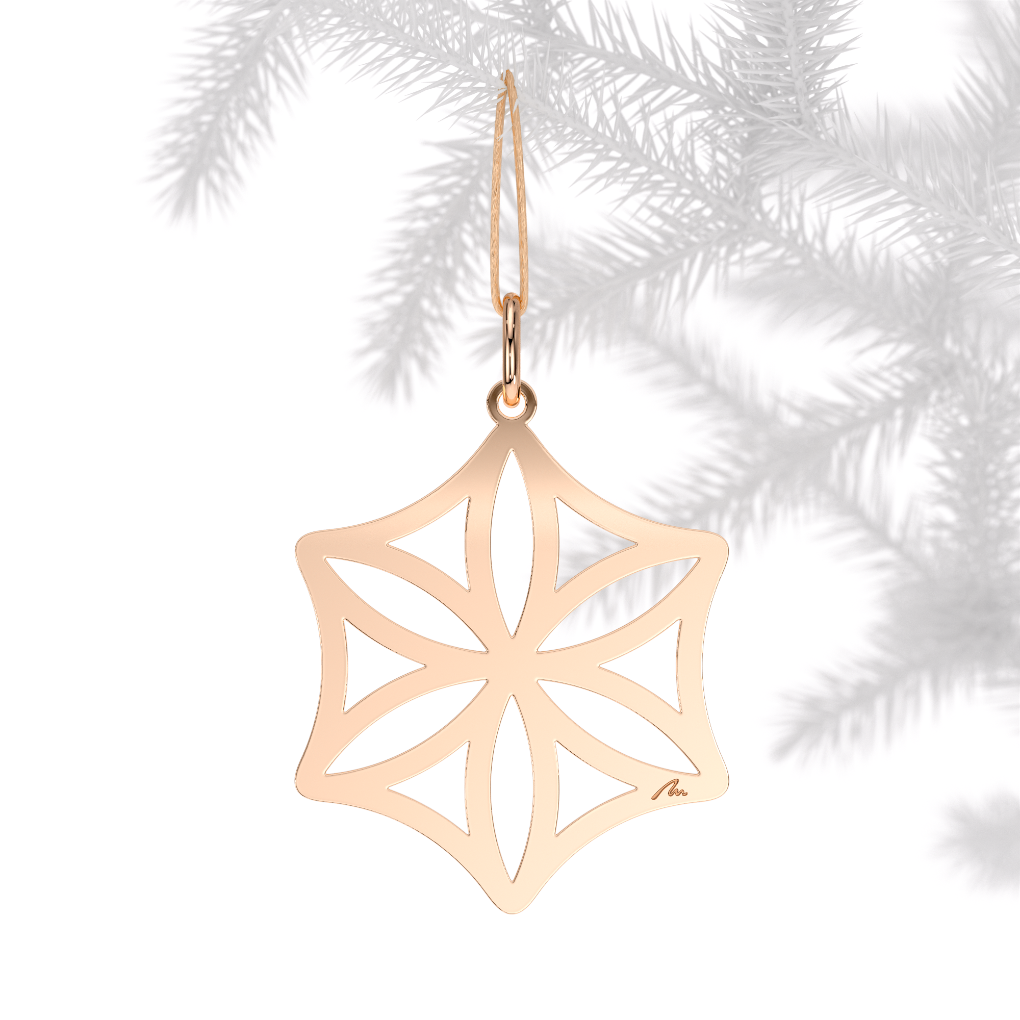 Ornament de brad Rozeta, din alama placata cu aur roz