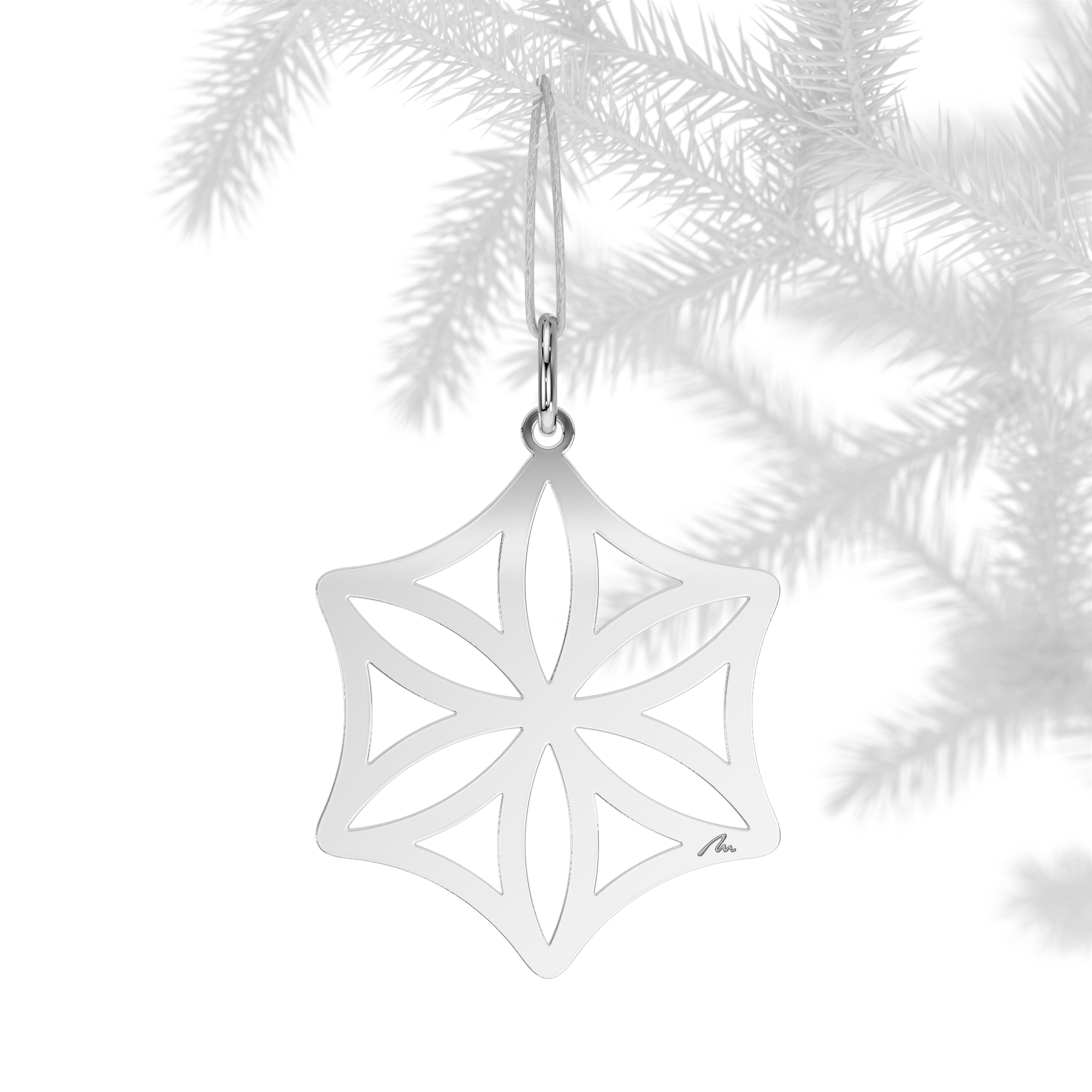 Ornament de brad Rozeta, din alama placata cu paladiu