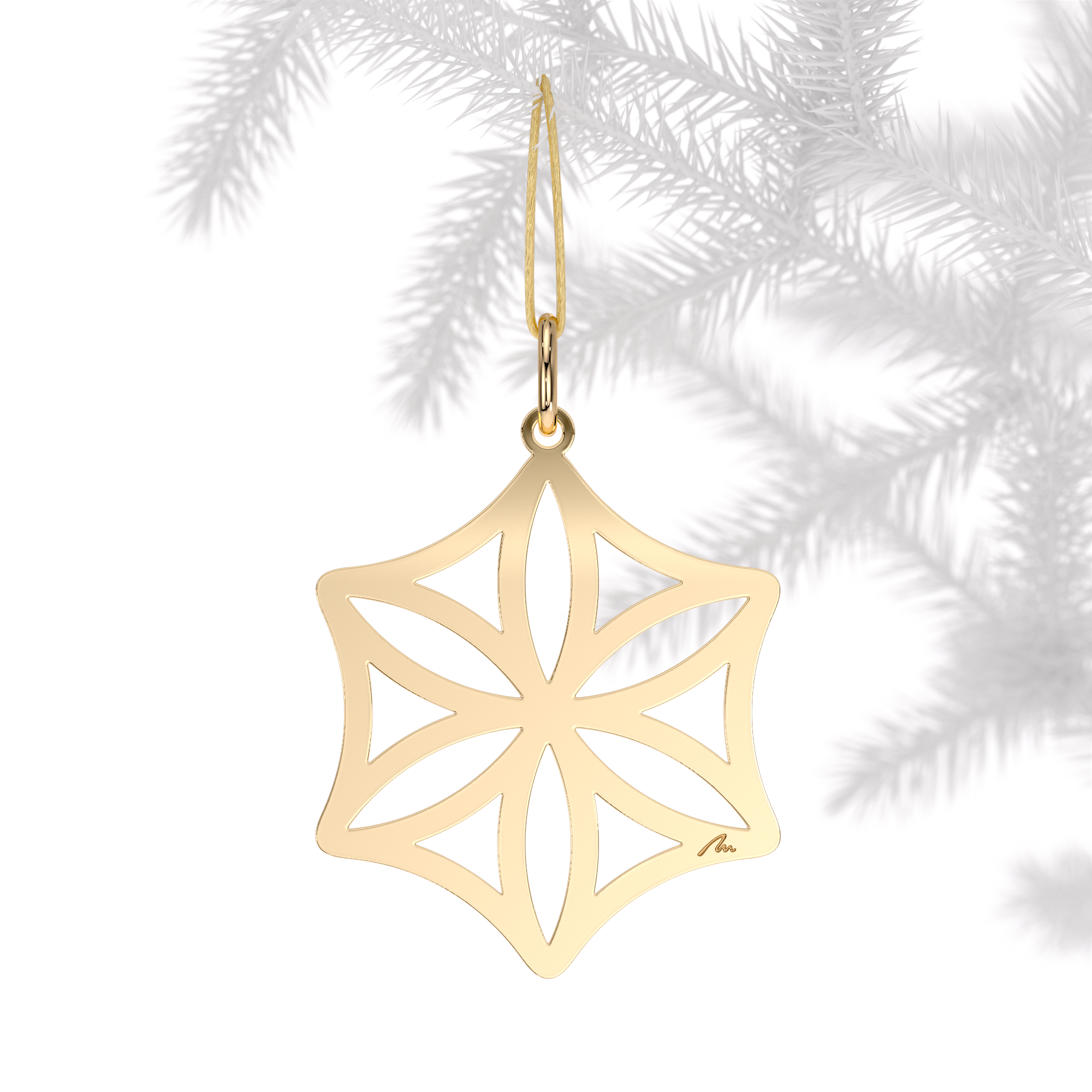 Ornament de brad Rozeta, din alama placata cu aur galben