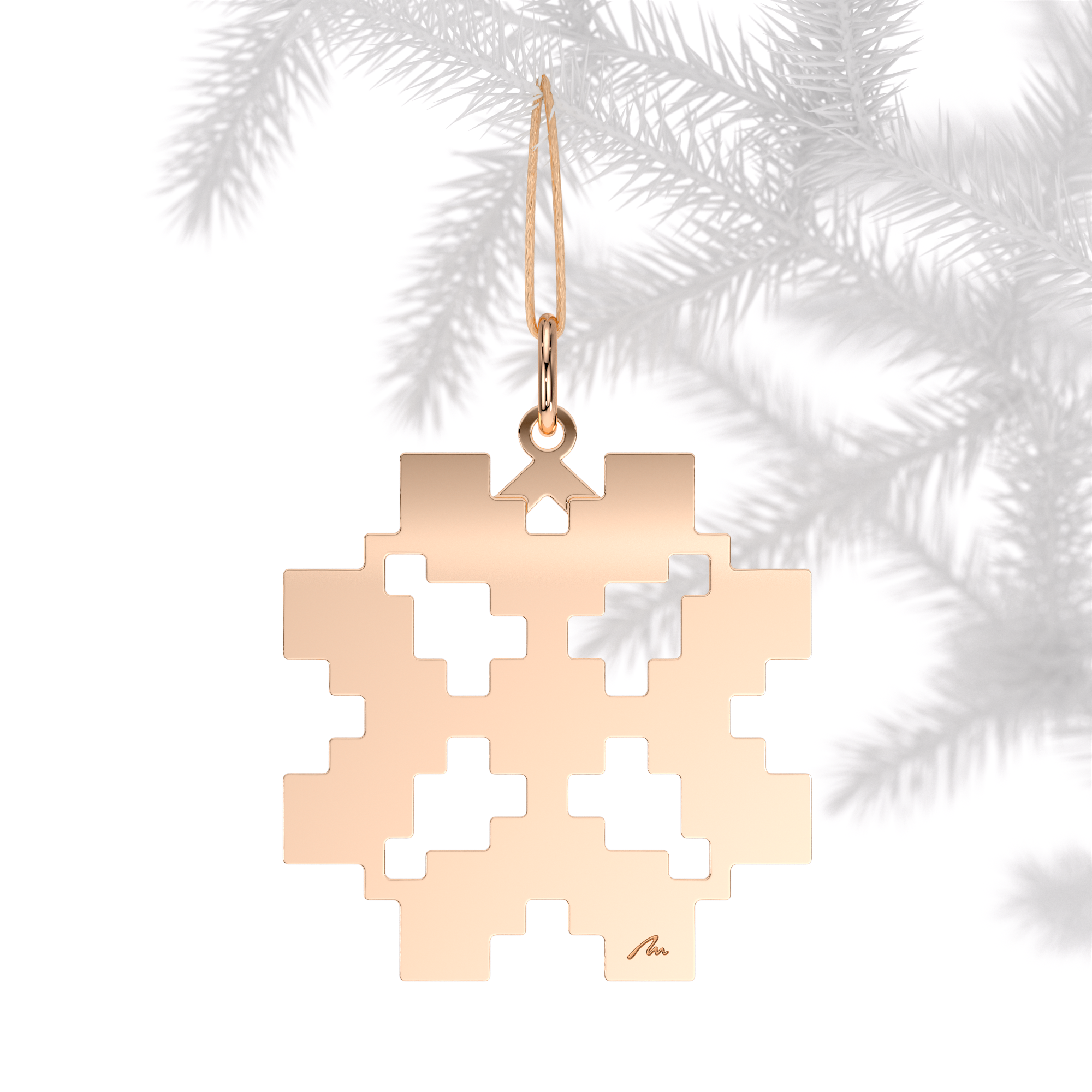 Ornament de brad Trifoi Traditional, din alama placata cu aur roz