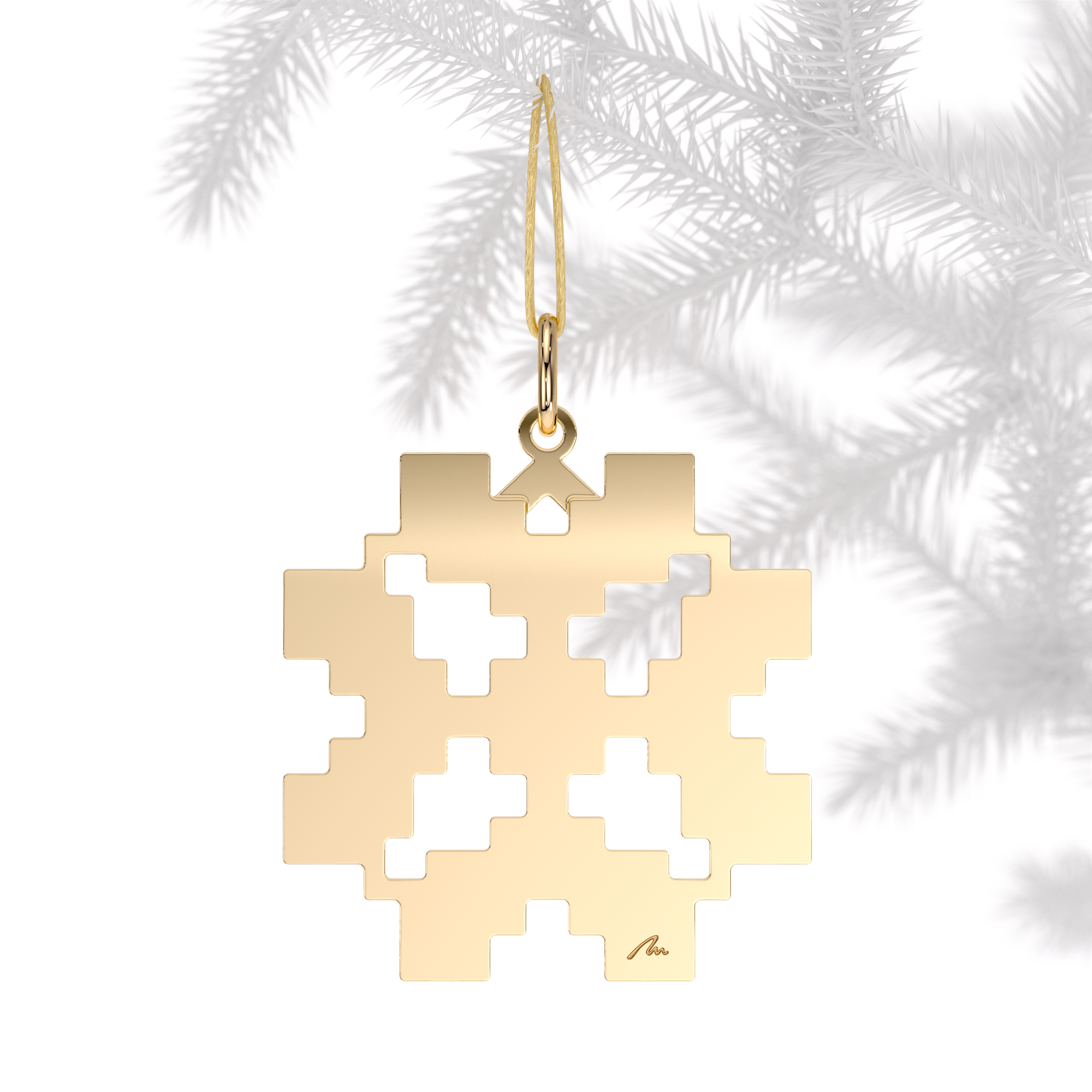 Ornament de brad Trifoi Traditional, din alama placata cu aur galben