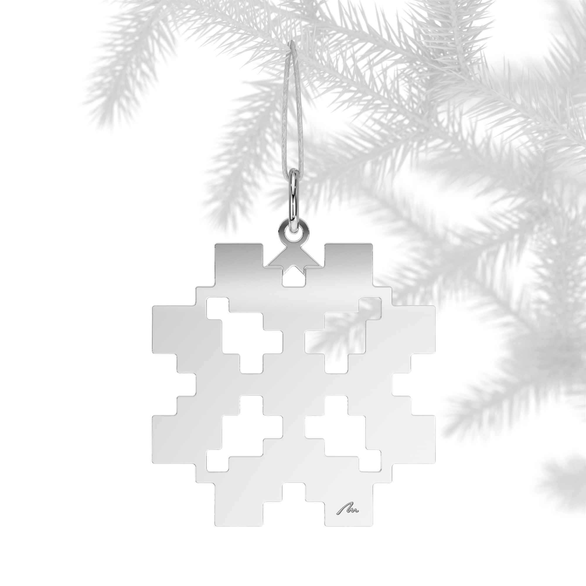 Ornament de brad Trifoi Traditional, din alama placata cu paladiu