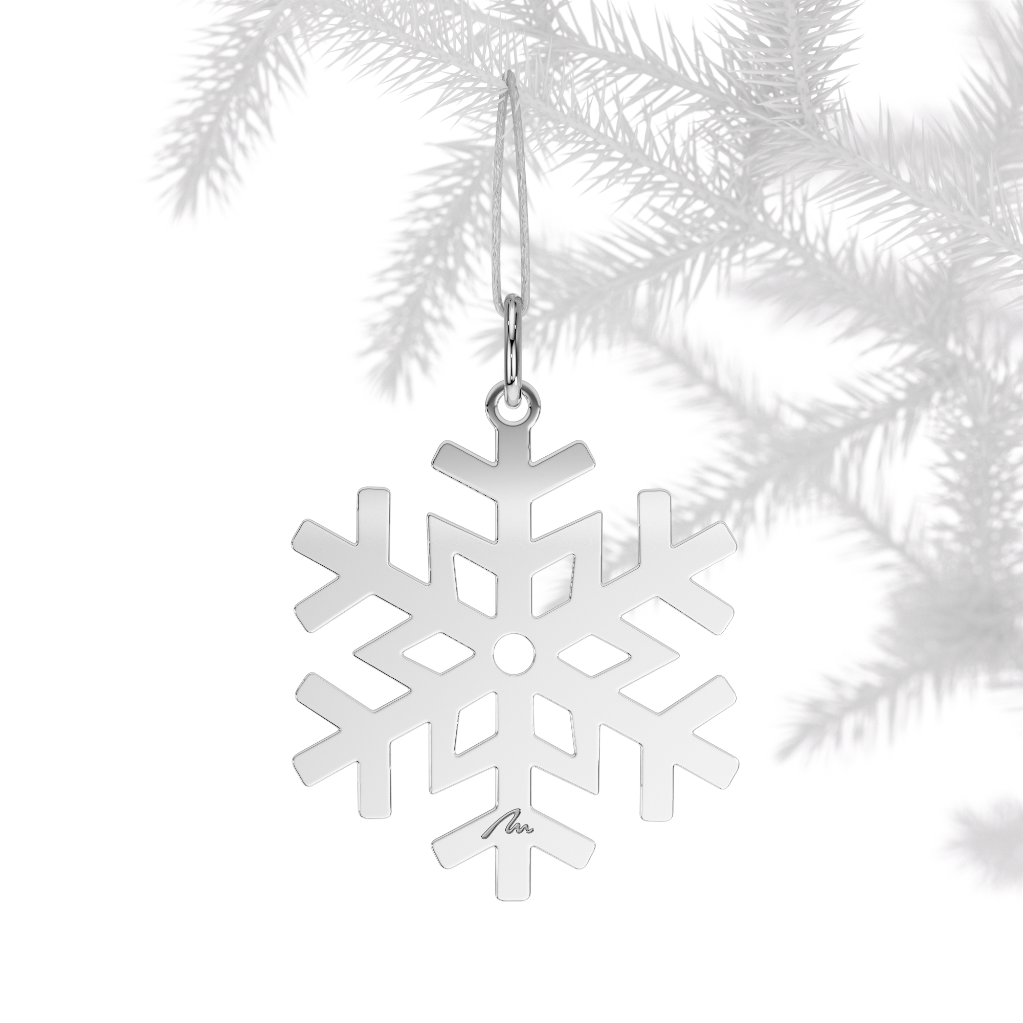 Ornament de brad Fulg de Zapada, din alama placata cu paladiu