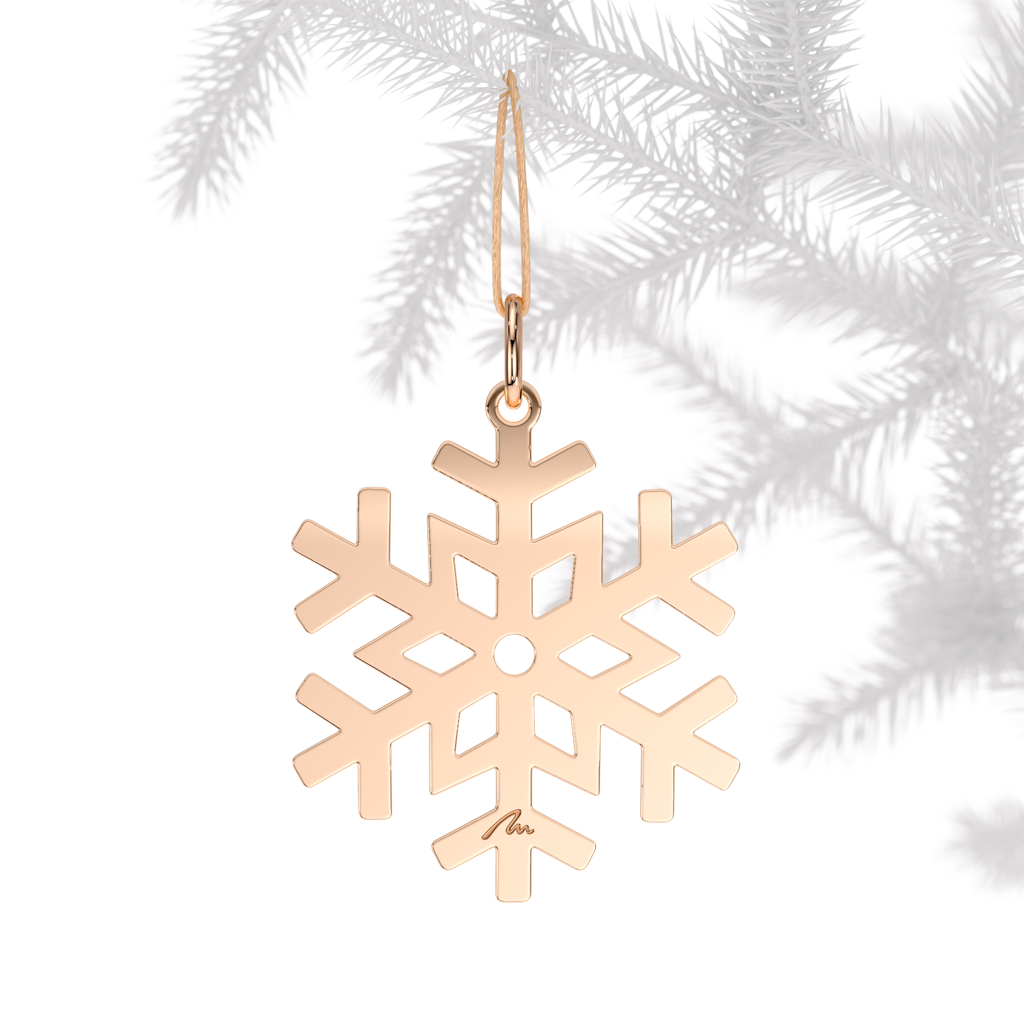 Ornament de brad Fulg de Zapada, din alama placata cu aur roz