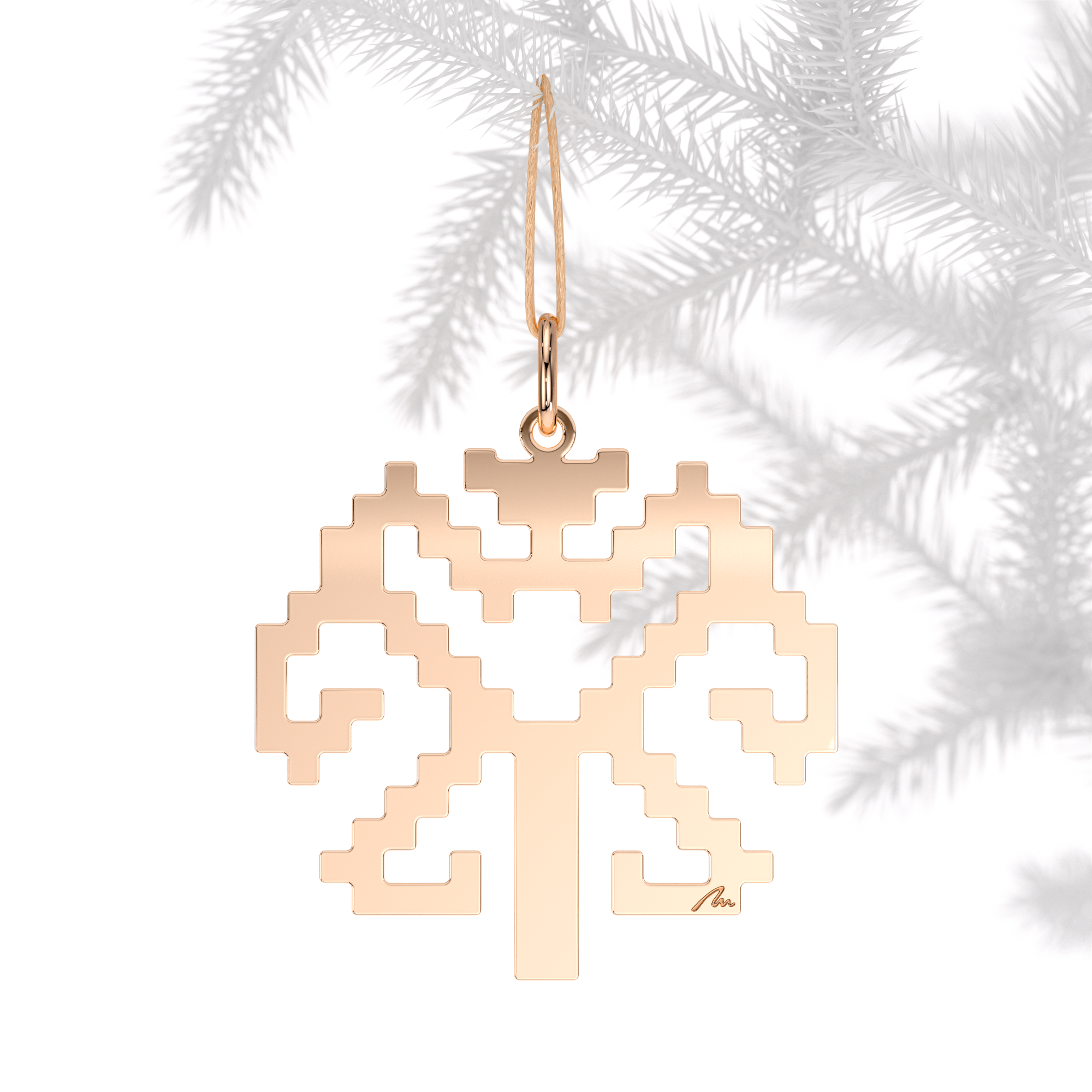 Ornament de brad Copac Traditional, din alama placata cu aur roz