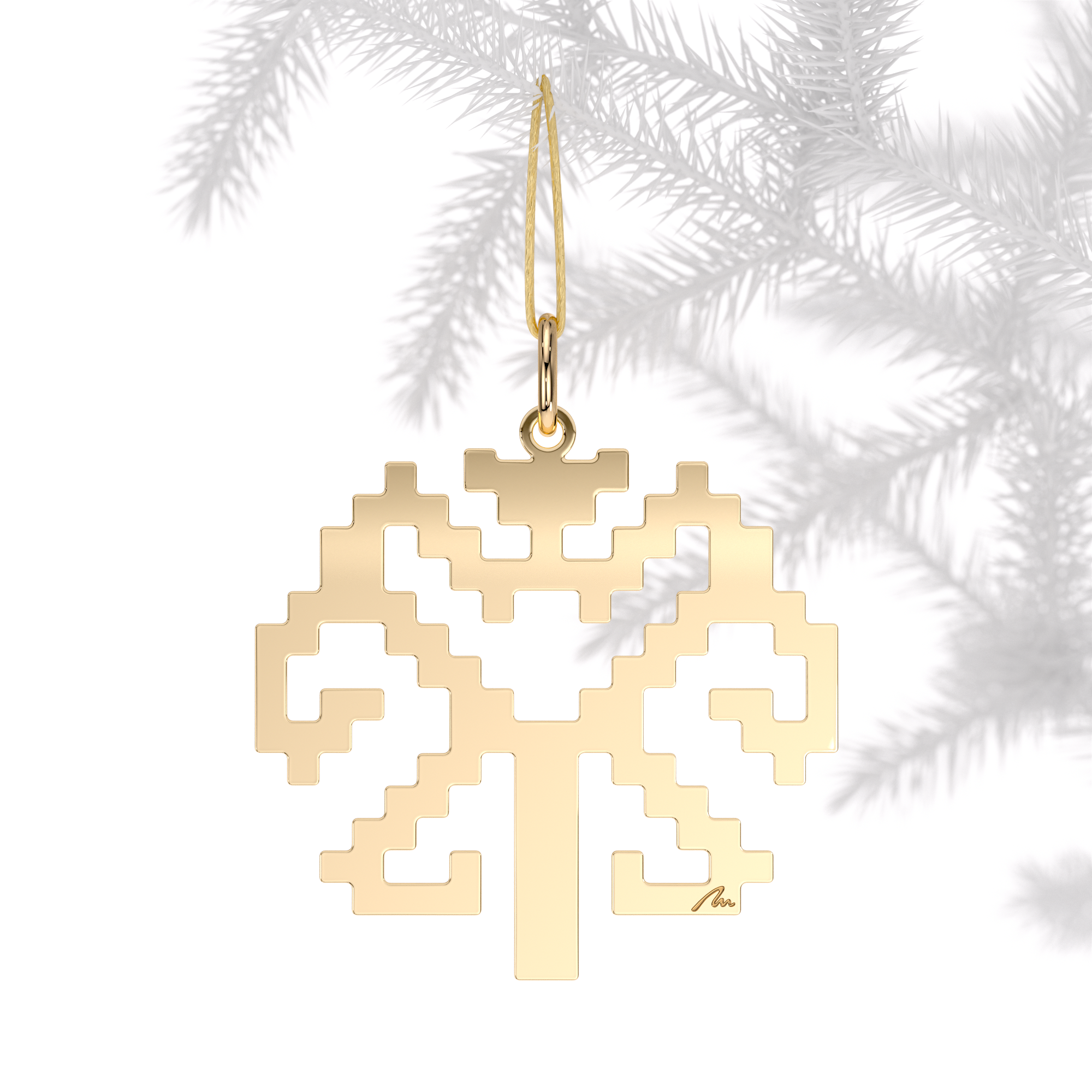 Ornament de brad Copac Traditional, din alama placata cu aur galben