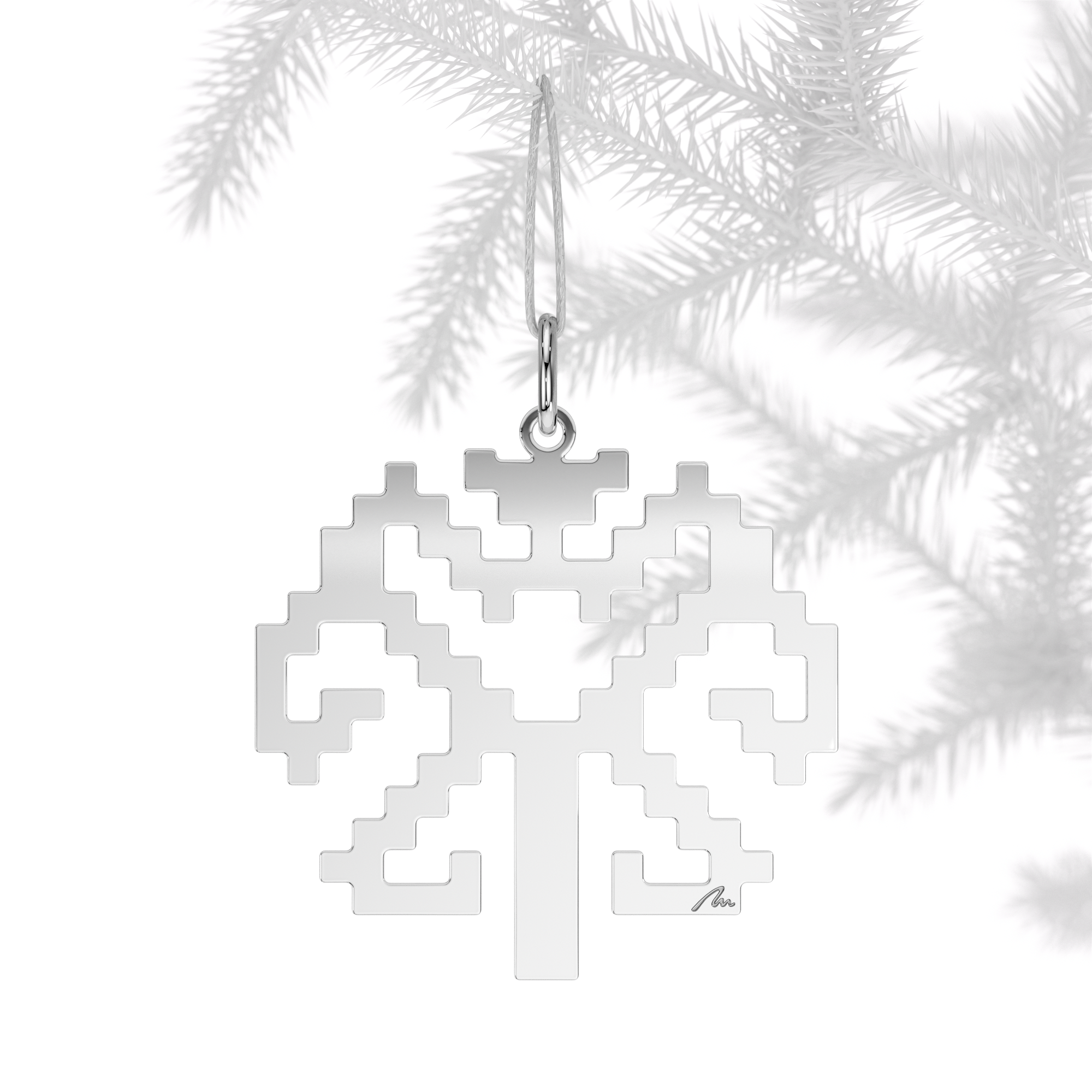 Ornament de brad Copac Traditional, din alama placata cu paladiu