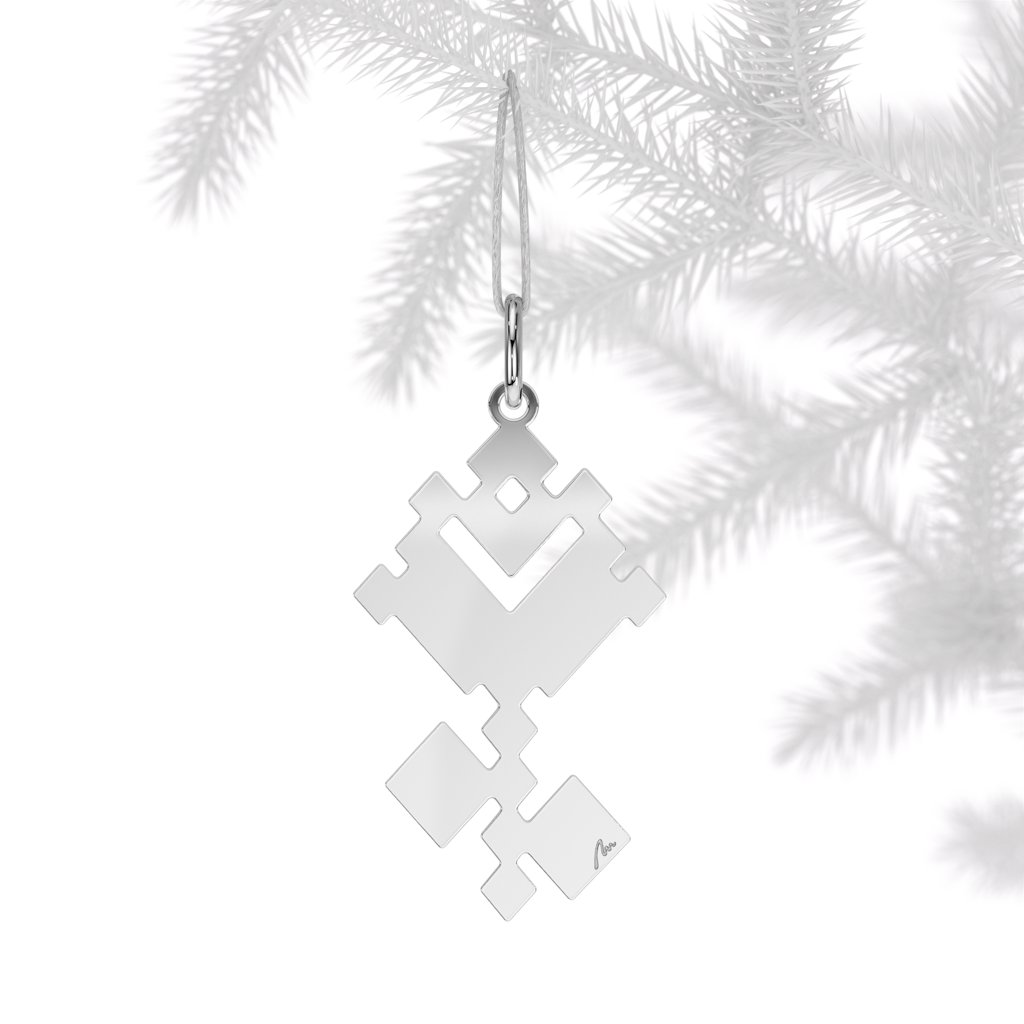 Ornament de brad Trandafir Traditional, din alama placata cu paladiu