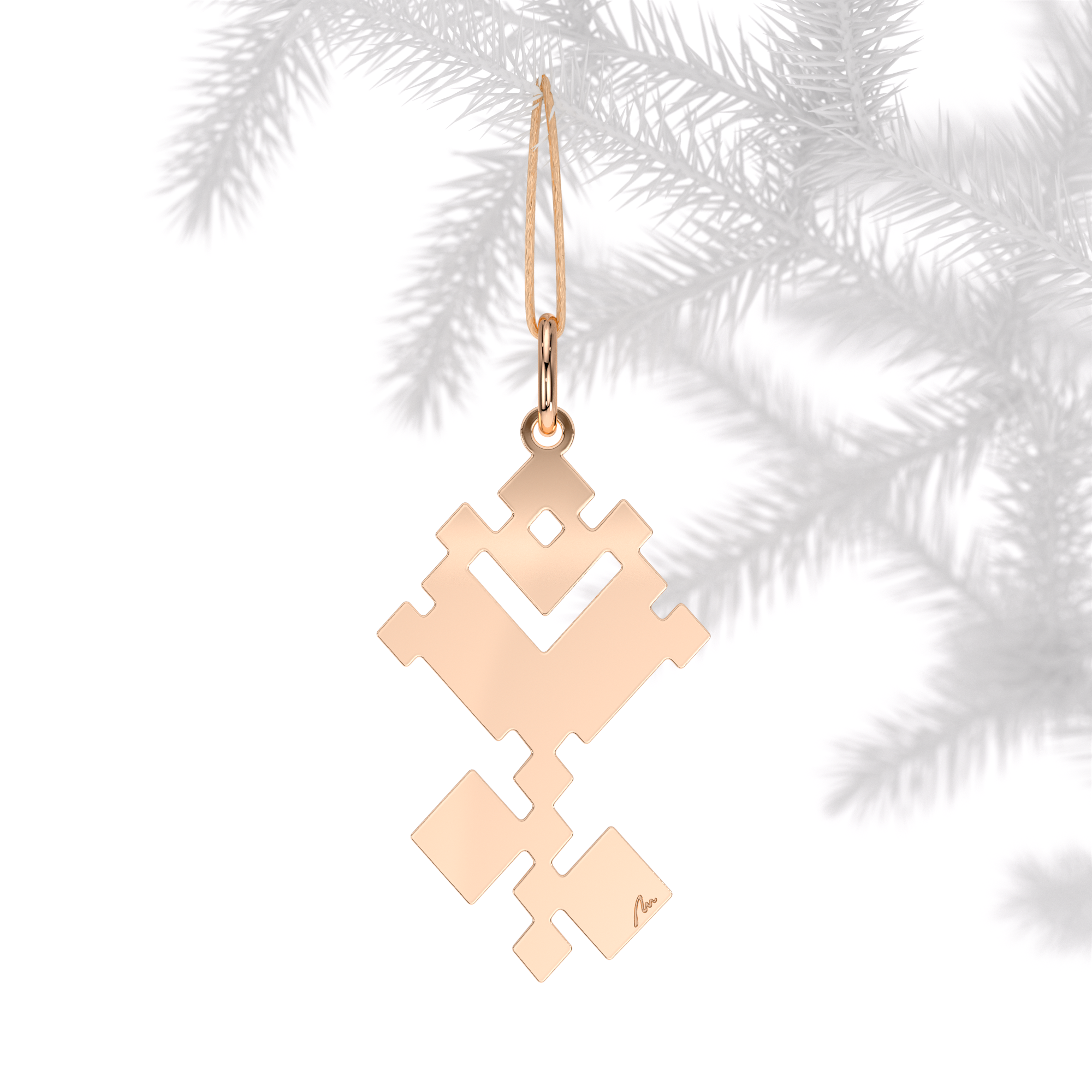 Ornament de brad Trandafir Traditional, din alama placata cu aur roz