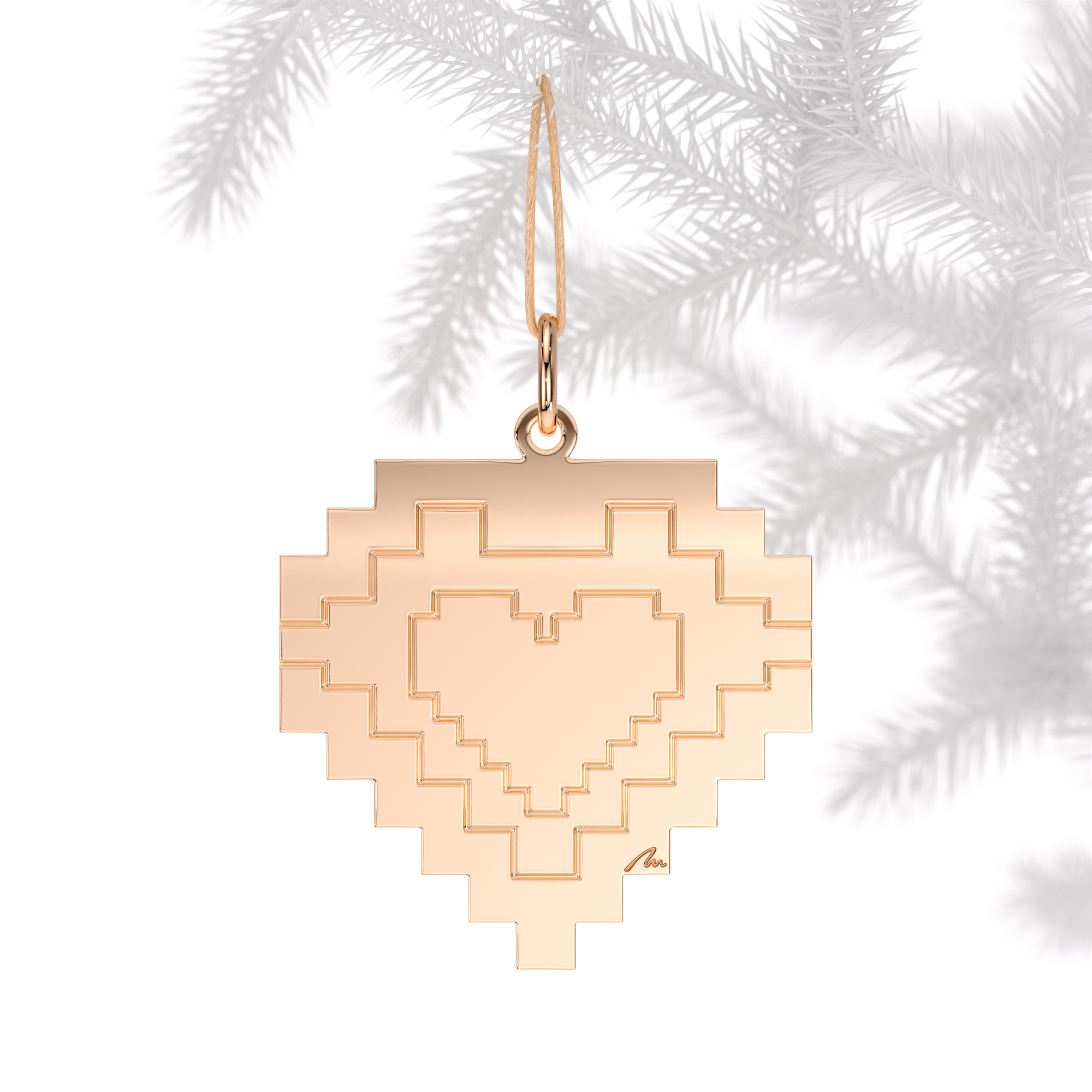 Ornament de brad Inima Traditionala, din alama placata cu aur roz