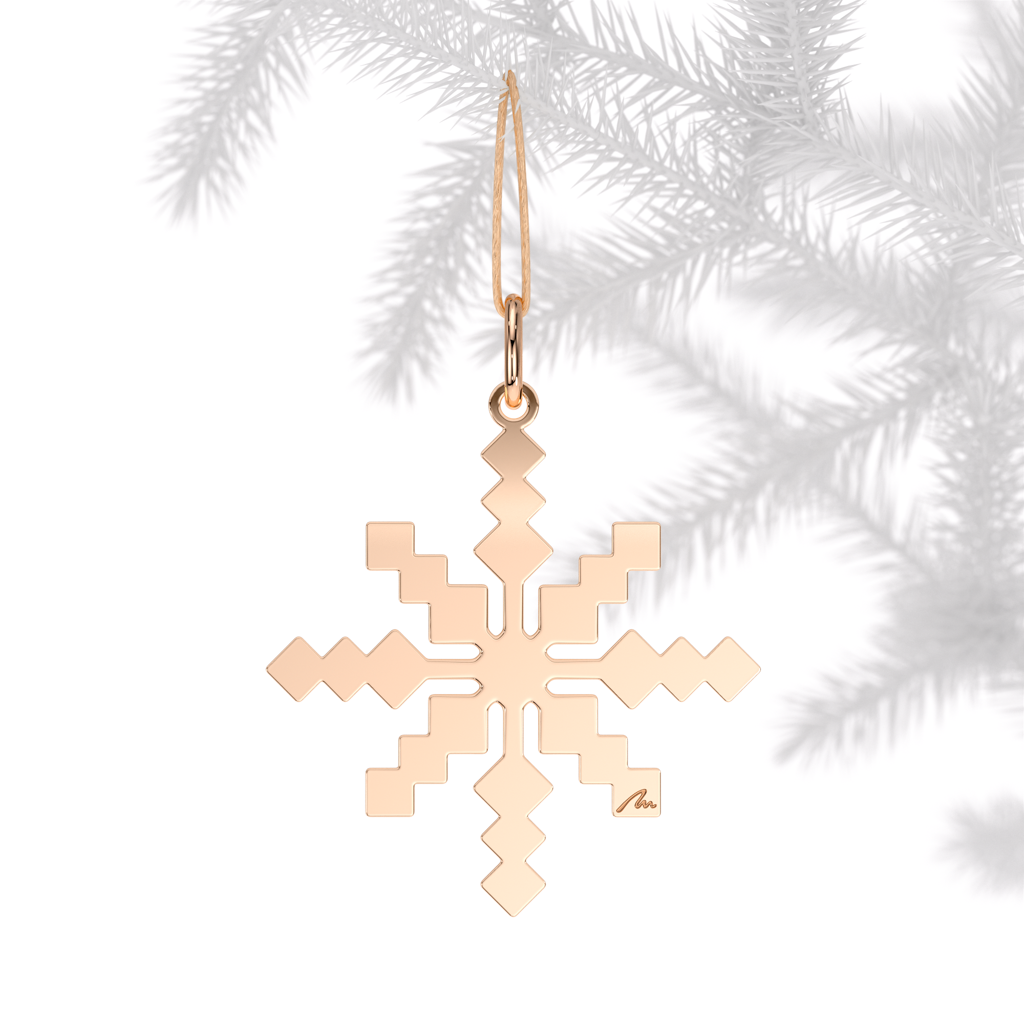 Ornament de brad Raza de Lumina, din alama placata cu aur roz