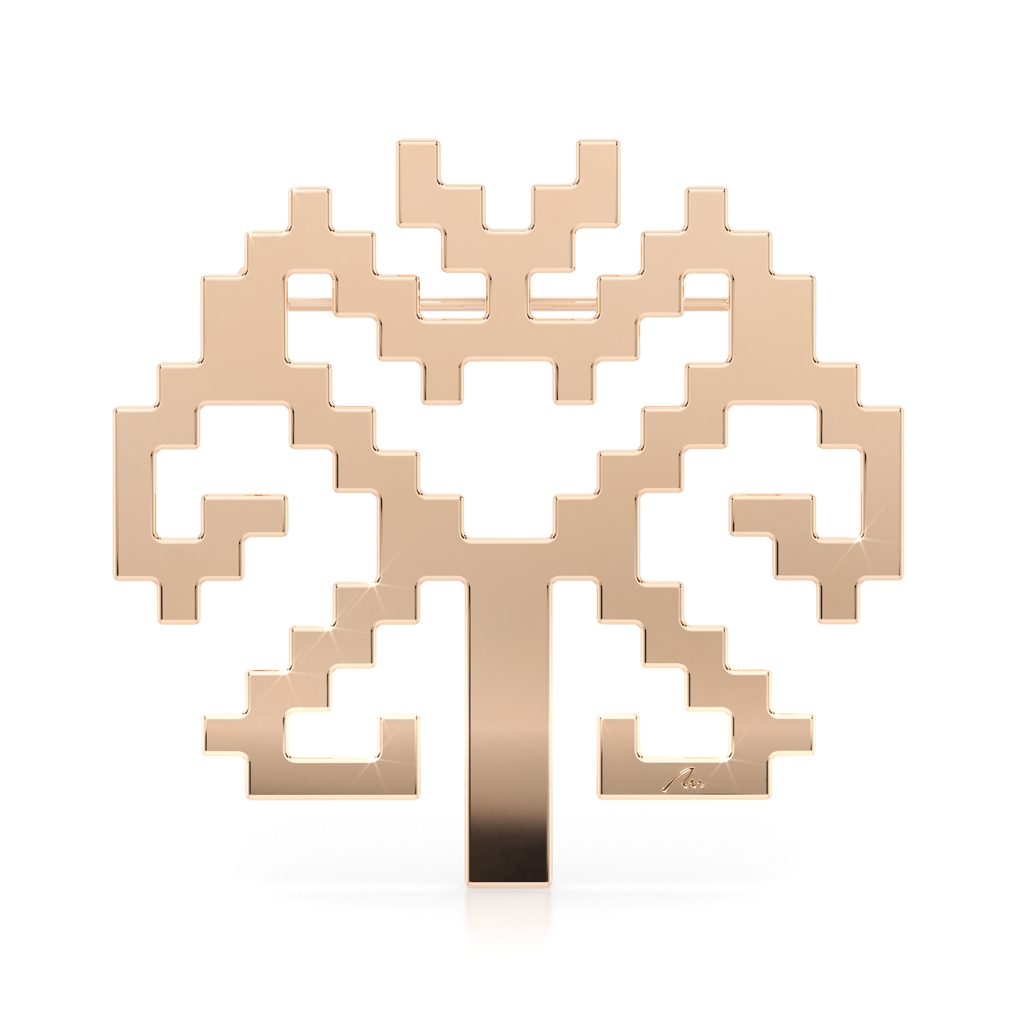 Rose gold plated brass traditional Tree of Life Martisor brooch