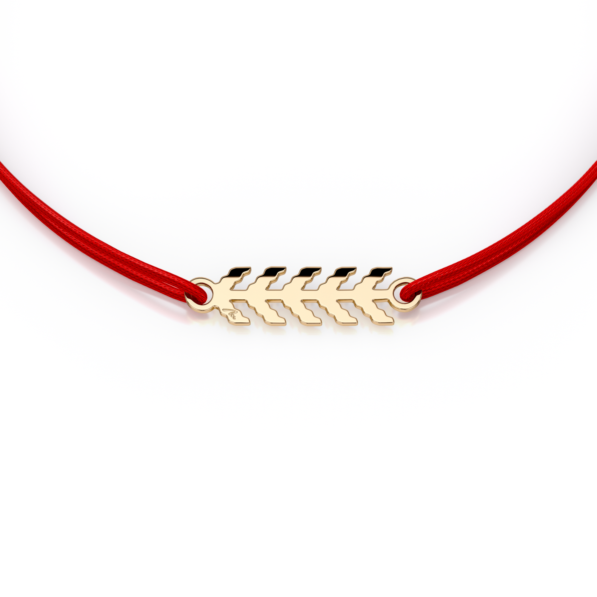 14 KT yellow gold Traditional Ear of Wheat symbol bracelet on string