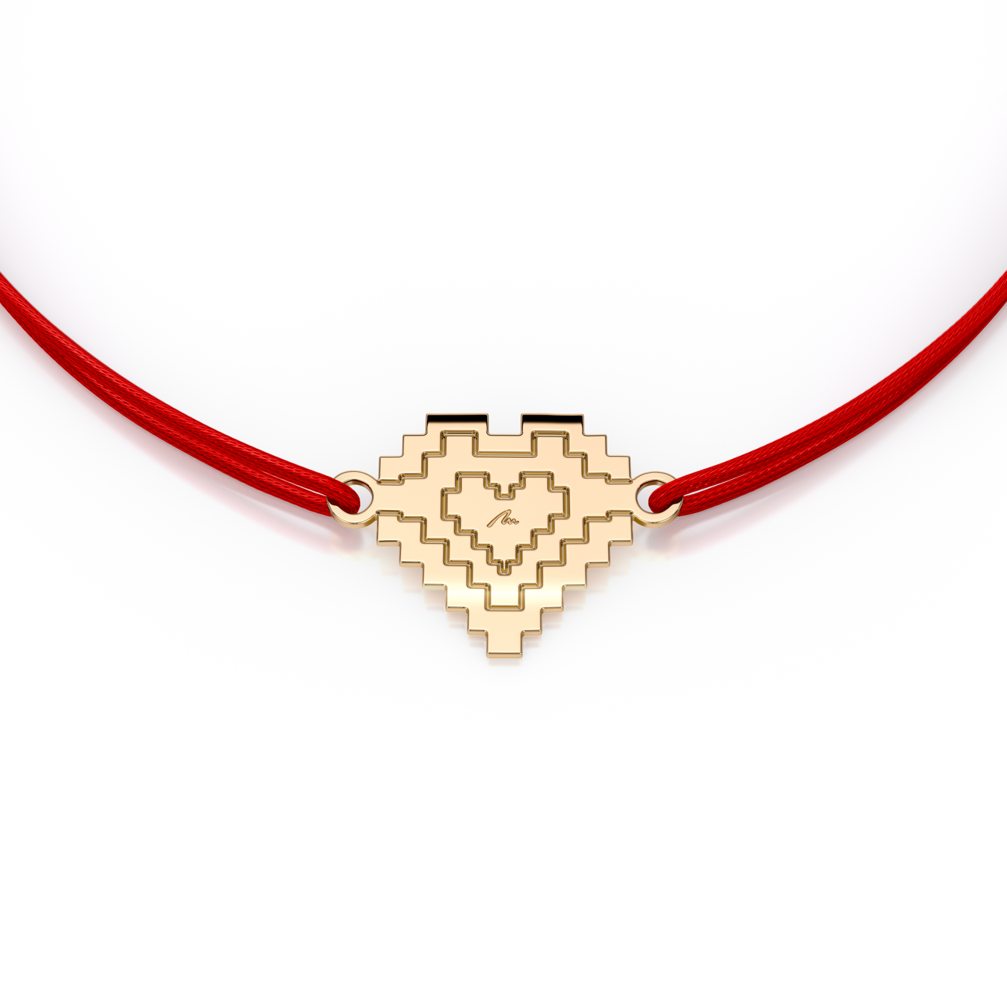 Martisor bratara pe snur Inima traditionala, din aur galben 14 KT