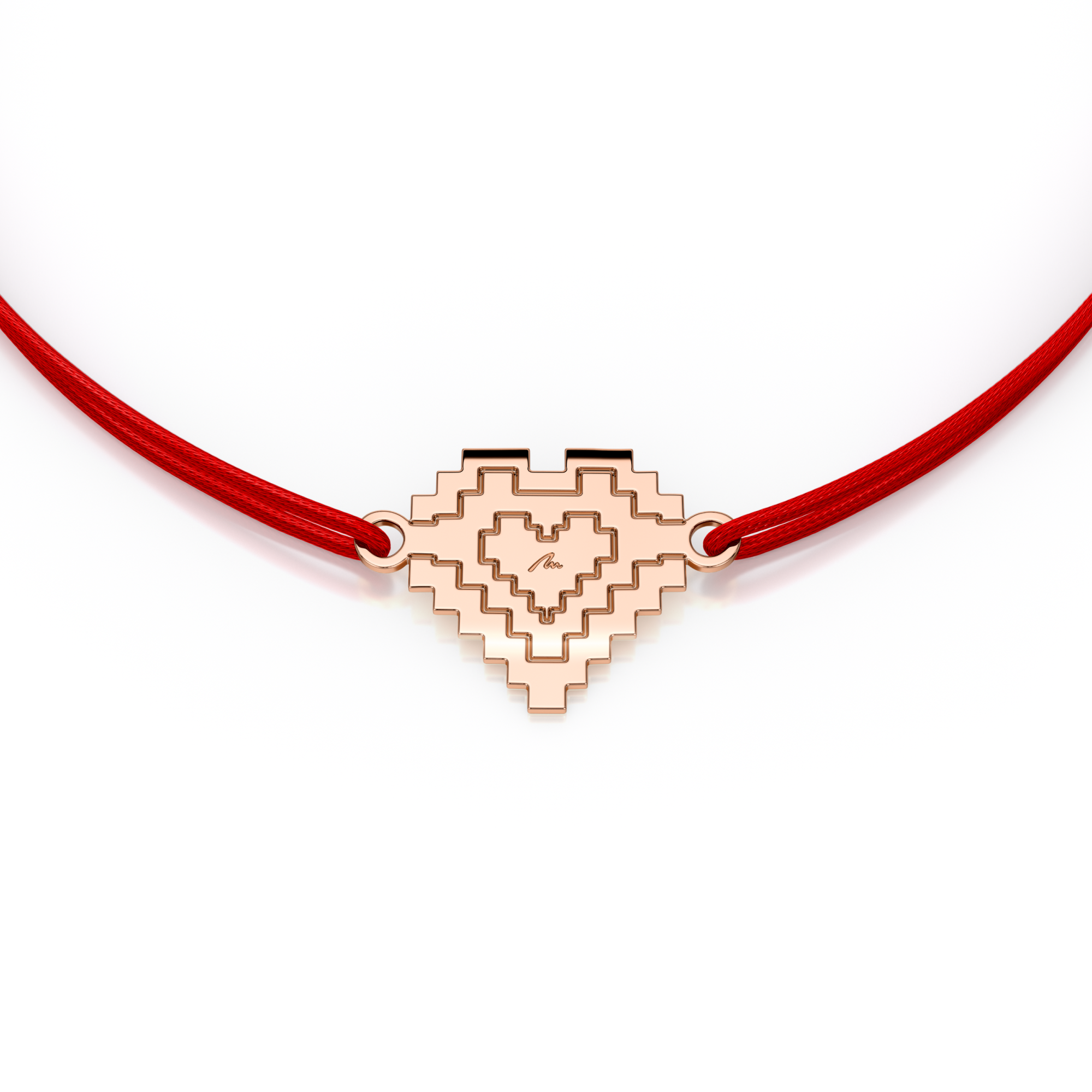 Martisor bratara pe snur Inima traditionala, din aur roz 14 KT