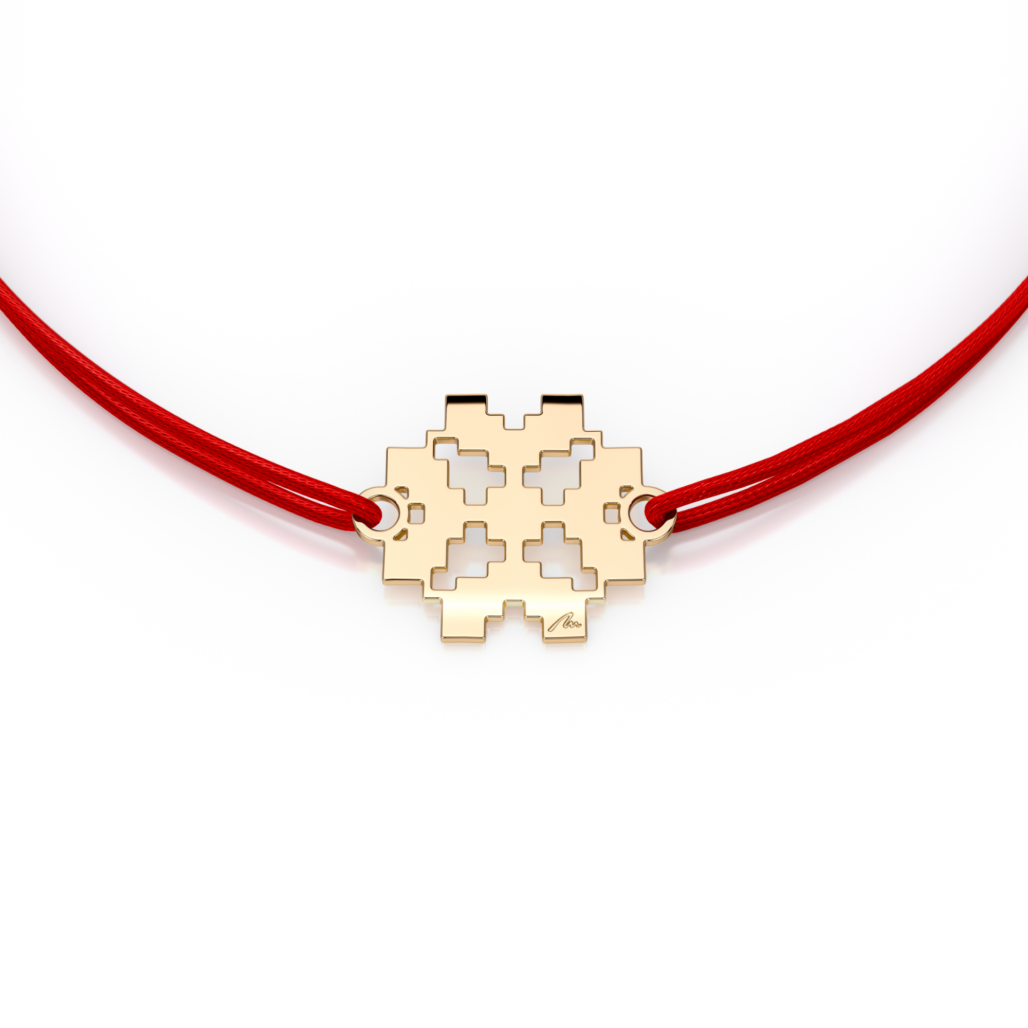 14 KT yellow gold Traditional Clover Martisor bracelet on string