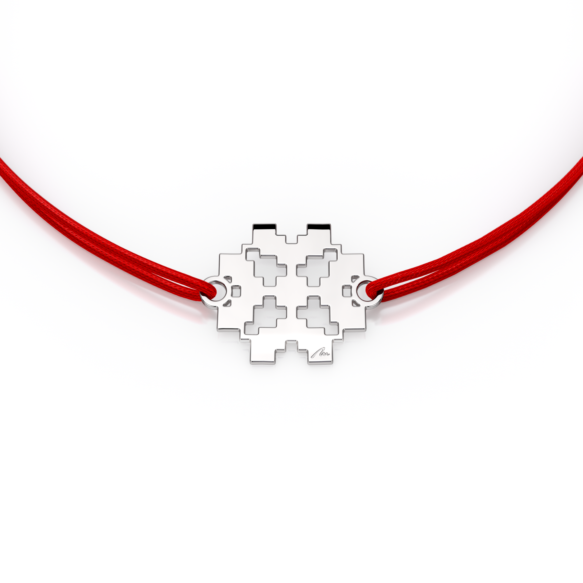 14 KT white gold Traditional Clover Martisor bracelet on string