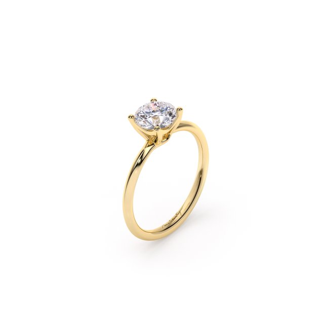 18 KT Yellow Gold Iconic M Engagement Ring Round Cut LGD 1.00 CT