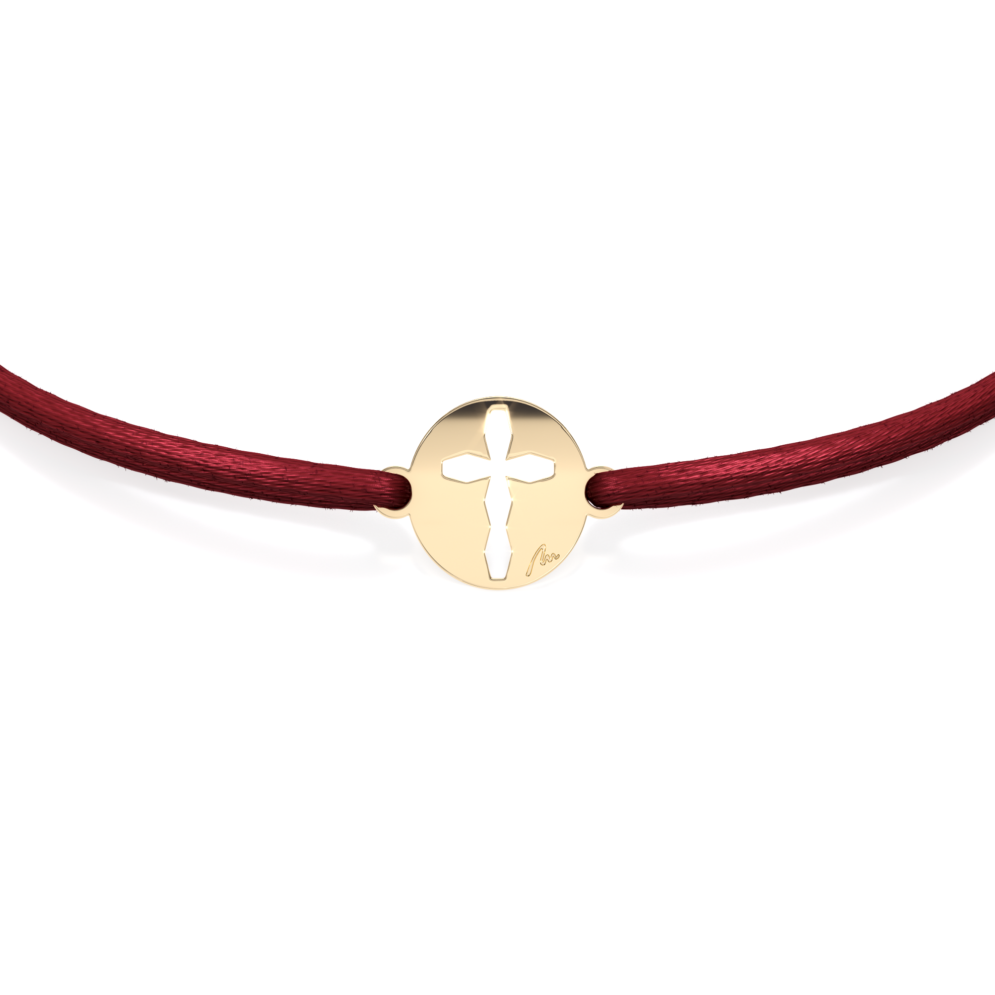 14 KT yellow gold Infinity Cross in Little Coin bracelet on string