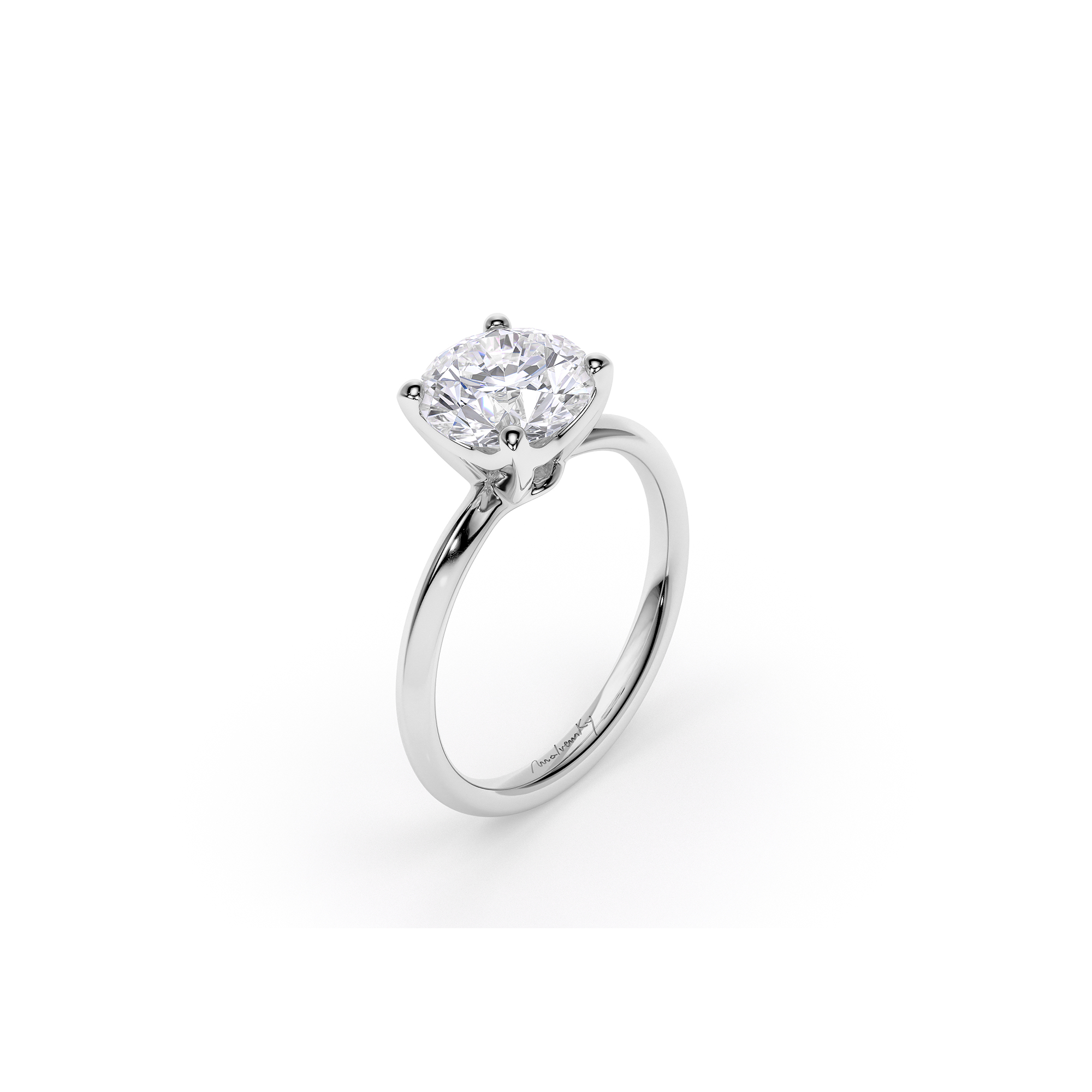 18 KT White Gold Iconic M Engagement Ring LGD Round Cut 2.03 CT