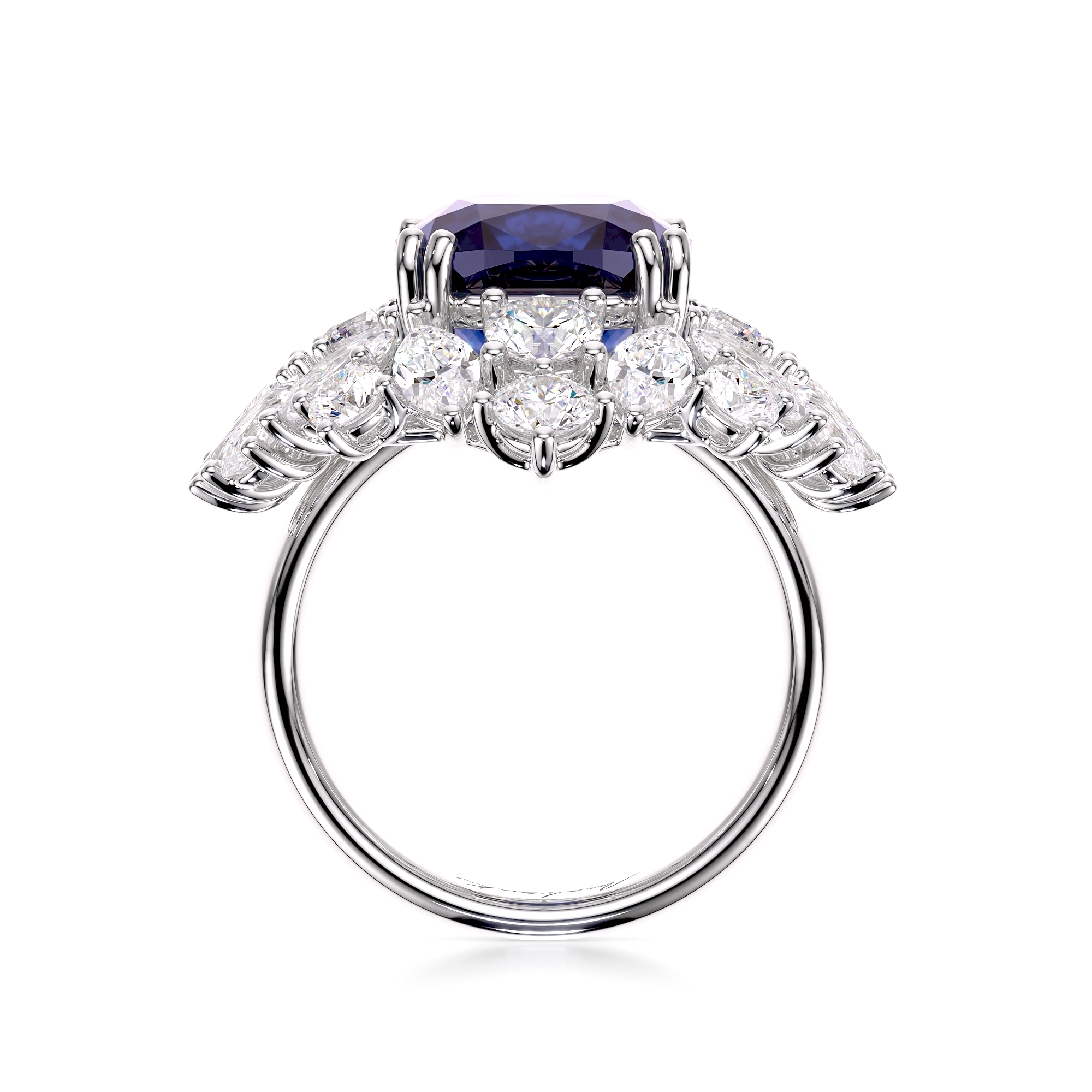 18 KT white gold ring with Sapphire 2.91 CT and Lab Grown Diamonds 4.36 CT