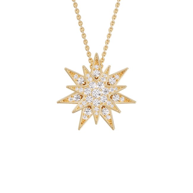 Lantisor cu pandant Venus pavat cu diamante de laborator, din aur galben de 18 KT
