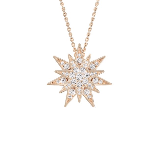Lantisor cu pandant Venus pavat cu diamante de laborator, din aur roz de 18 KT