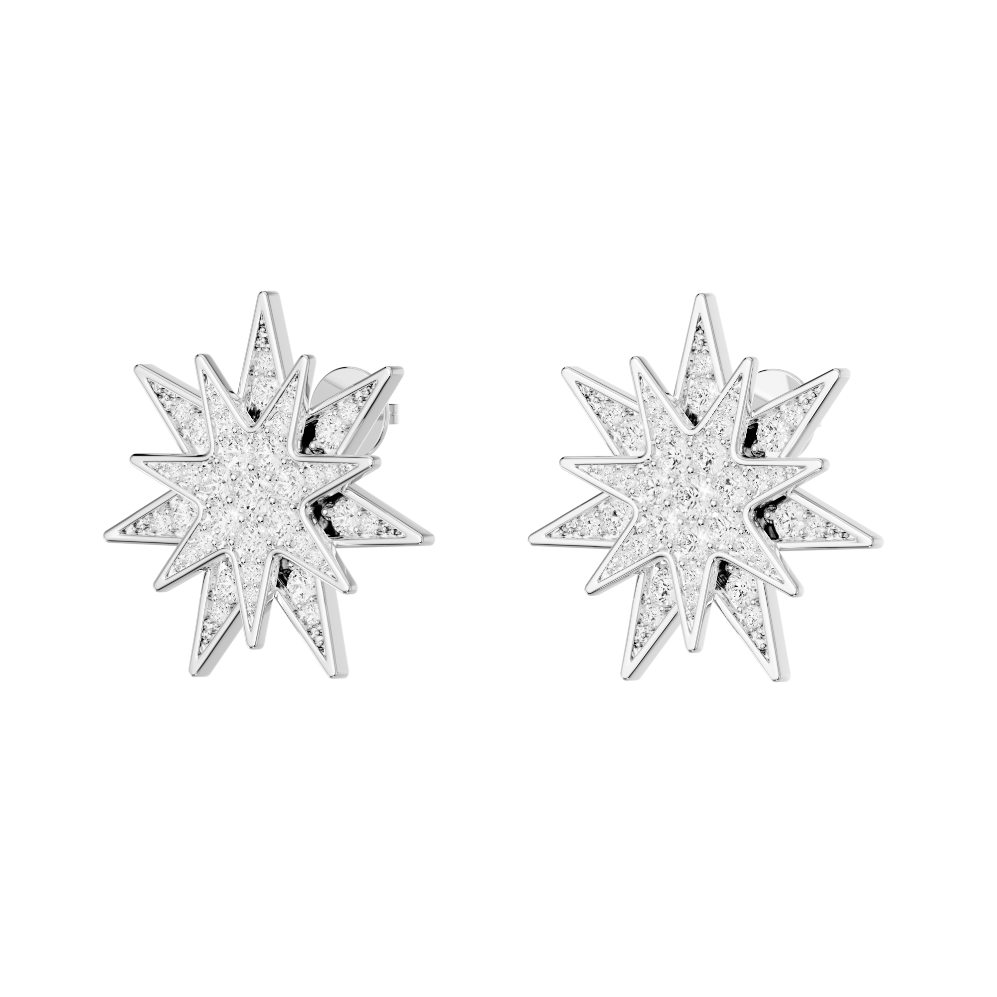 Cercei Venus pavati cu diamante de laborator, din aur alb de 18 KT