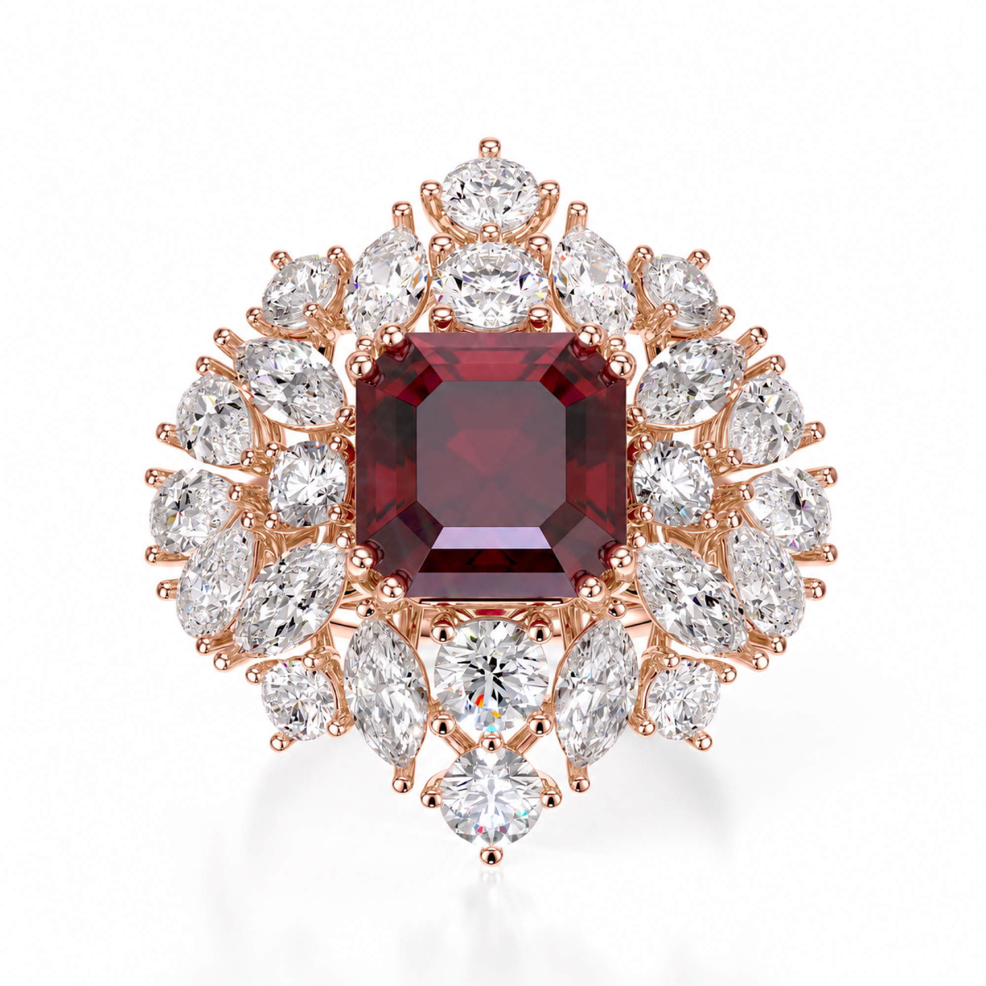 Inel din aur roz 18 KT cu rubin 3.15 CT si diamante de laborator 4.23 CT, The Royal Rubin